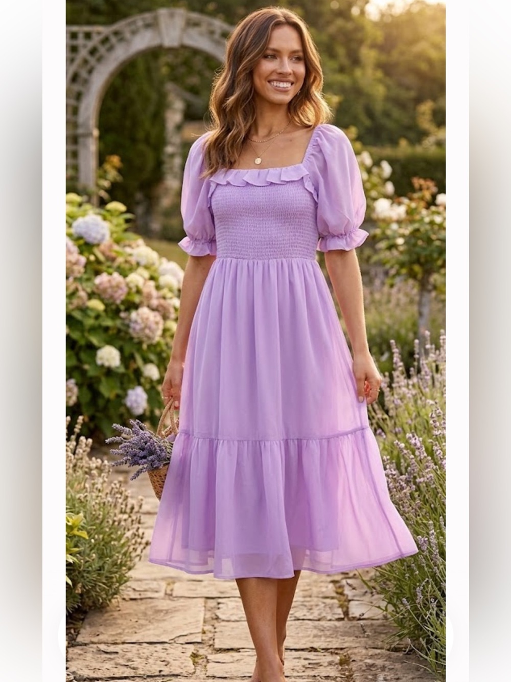 1. State Lilac Puff-Sleeve Women’s Dress - Elegant Smocked Bodice